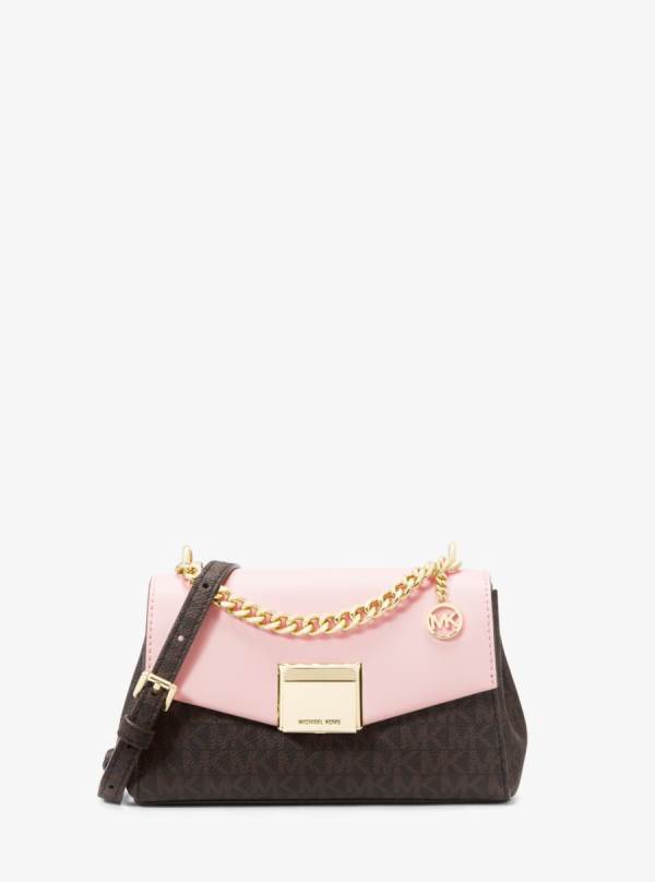 Damske Spojková Taška Michael Kors Lita Small Two-Tone Logo and Leather Ruzove - Kabelky Michael Kors Slevy | GUQCW-4726